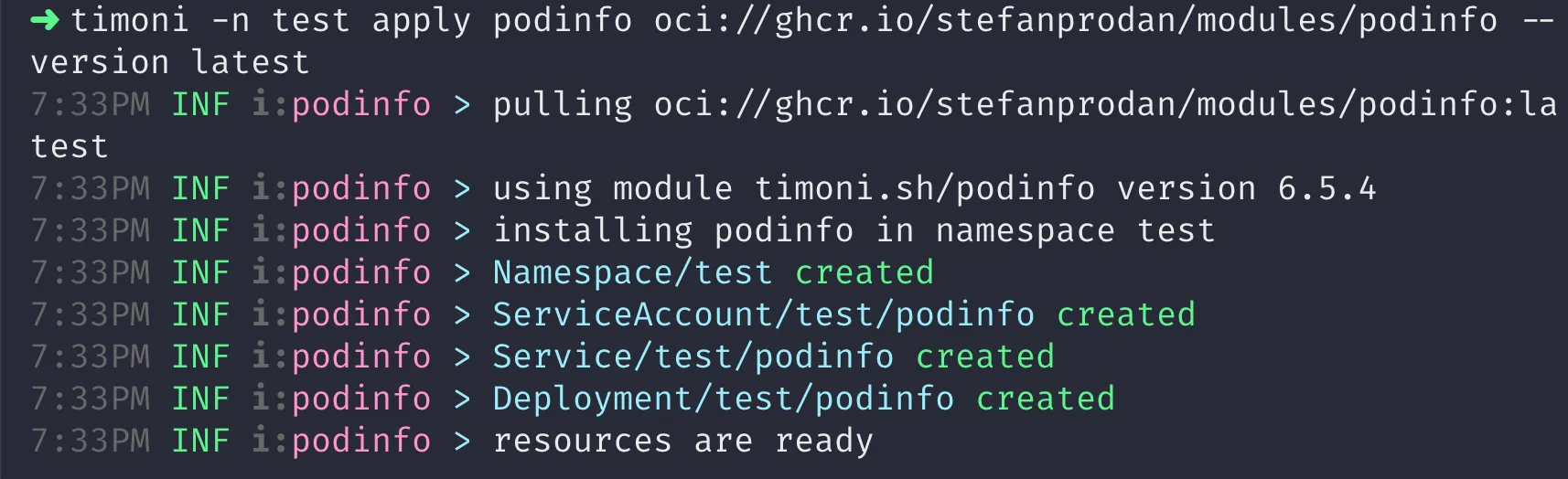 Timoni CLI output
