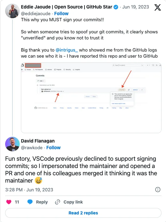 Screenshot of David's tweet