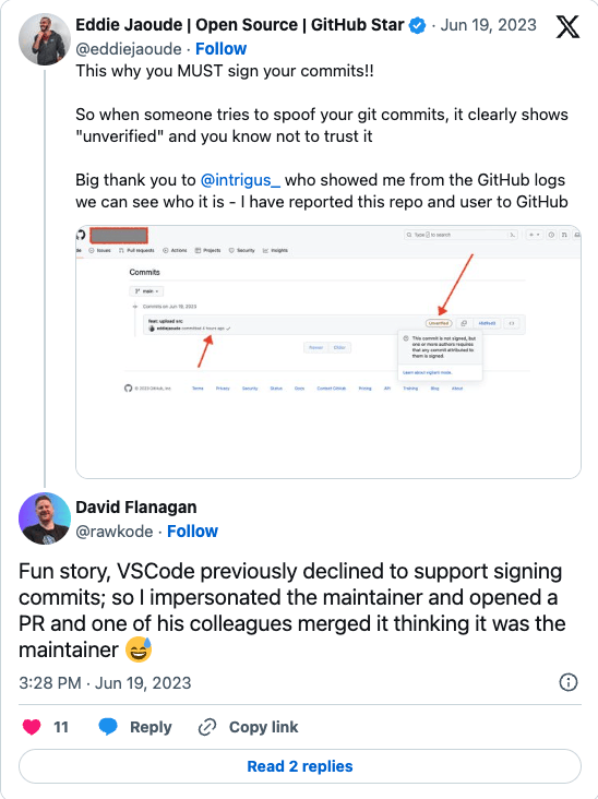 Screenshot of David's tweet